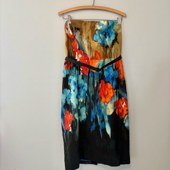 Moulinette Soeurs Strapless Silk Blend Watercolor Floral Dress Sz 8 - Picture 2 of 13